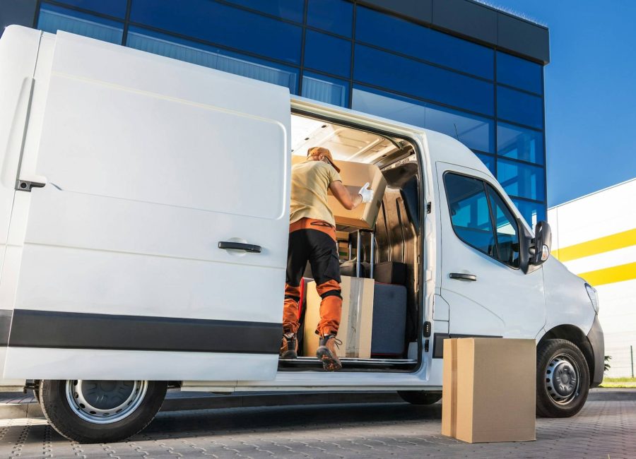 Delivery Worker Loading Boxes Into Van